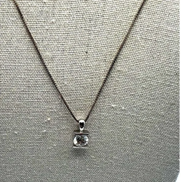 Italian 925 Sterling Necklace With Sterling Cubic Zirconia Solitaire Pendant. - Picture 3 of 10